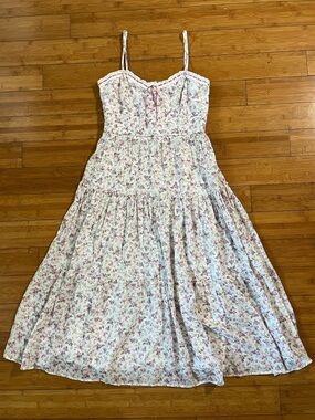 Dainty Floral Tiered Sundress with Spaghetti Straps Cottagecore Coastal Cowgirl